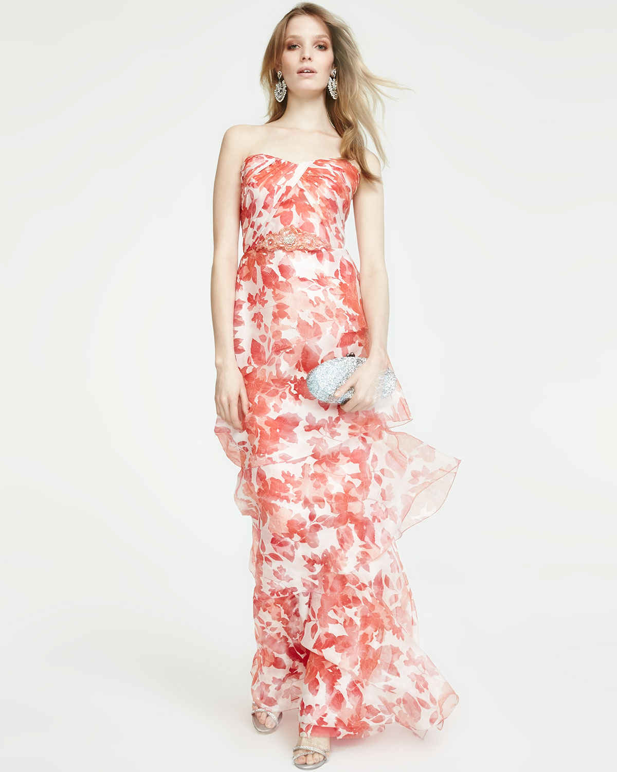 Lyst Badgley Mischka Strapless Floral Organza Gown in Brown